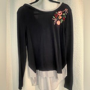 Floral Embroidered Blue Sweater